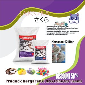 12 liter-Pasir gumpal wangi kucing-SAKURA-pasir kucing gumpal wangi-pasir muranti bakteri
