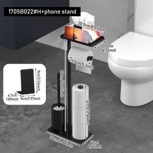 Floor Stand Toilet  Paper Holder Brush Holder Vertical Paper Roll Holder Tissue Holder Bathroom Organizer Storage Rack with Phone Holder