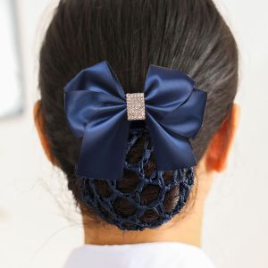 TIMIA Sweet Headwear Hotel For Girls Big Bow Zircon Hairgrips Cover Net Korean Bun Snood Women Spring Clips Ponytail Clip