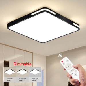 [Remote Control] 3 Light colors Changeable Rectangular Atmosphere Modern Led ceiling Lights for Living Room Dining Room Bedroom White/Black Ceiling Lamp Fixtures