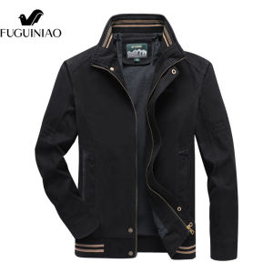 FUGUINIAO Mens Jacket Casual Business Jacket Solid Color Mens Cotton Jacket Stand Collar Slim Mens Outerwear 5Xl