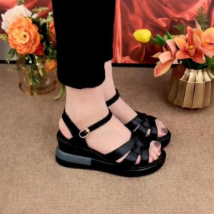 [Free Shipping] Summer New Soft-Soled Mom Sandals With One-Strap Buckle Fashionable Non-Slip Thick-Soled Wedge Sandals For Women