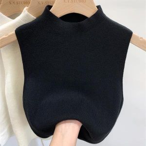 IRENASTORY 2023 knitted vest for women casual style sleeveless sweater top half high neck halter top for women