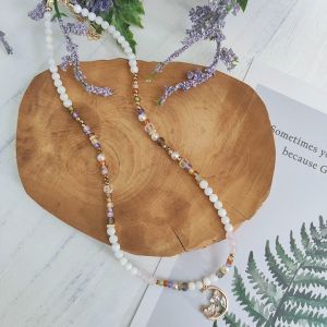 Ready Stock SG - White Seashell Beads Accent Colorful Zircon Crystal Necklace Handmade Natural Healing Crystal Necklaces