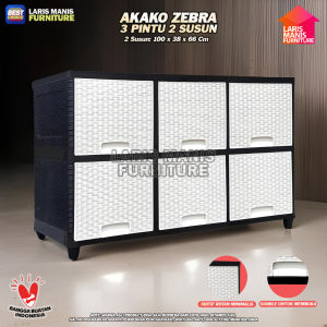 Lemari Pakaian Plastik - Akako Zebra 3 Pintu 2 dan 3 Susun Laci 6 sampai 9 Pintu Putih Rotan Kokoh