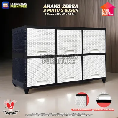 Lemari Pakaian Plastik - Akako Zebra 3 Pintu 2 dan 3 Susun Laci 6 sampai 9 Pintu Putih Rotan Kokoh