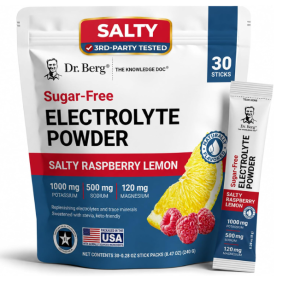 Dr. Berg Sugar-Free Electrolyte Powder Stick with Trace Minerals - Salty Raspberry Lemon Flavor 30ct
