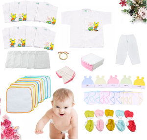 [TẶNG VÒNG DÂU TẰM] Set 70 Món Đồ Dùng Sơ Sinh( 5 áo Trắng nút bên tay ngắn + 5 áo Trắng nút bên tay dài + 10 tã dán + 20 khăn sữa 4 lớp + 5 cặp bao tay + 5 cặp bao chân + 5 nón + 5 quần dài + 10 tã lót )