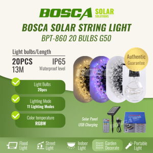 BOSCA String Light G50 Solar RGB Warm 20 bulbs 13 meters IP65 Outdoor Waterproof Remote control Christmas lights Atmosphere holiday New Year light BPT-860