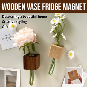 Creative Magnetic Wooden Vase Fridge Magnet Refrigerator Sticker Creative Floral Decoration Middle Ancient Style Home Decor