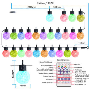 BOSCA Smart String Light G40 RGBW 25 bulbs 9.5 meters 31.2FT IP65 Outdoor Waterproof Christmas lights Remote and APP control Atmosphere holiday New Year light BPT-859 25bulbs