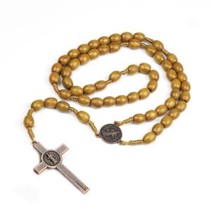 STAR-GIRL Car Hanging Ornament Handmade Rosary Necklace Religious Wood Crucifix Pendant Chain Party Jewelry Durable Wood Beads Necklace Women
