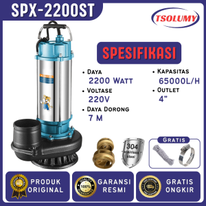 Pompa Celup Sumbersible TSOLUMY 2200W 4inch Stainless Steel untuk Air Kotor dan Ikan