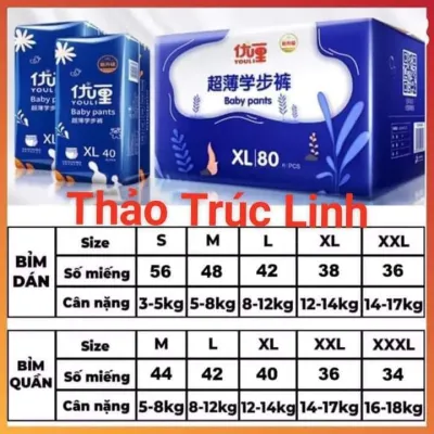 Tã Quần/dán youli Xanh đủ size Dán Quần M88 L84XL80XXL72XXXL68