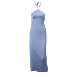 2026 Summer French Halter Spliced Satin Dress Women Backless Slim Fit Midi Dress