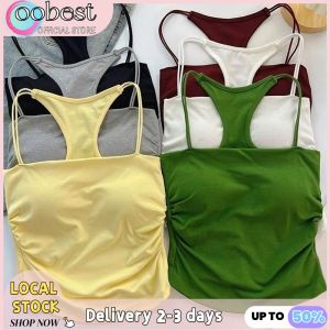 oobest【Delivery 2-3 days】Camisoles Cropped Backless Cami Top for Women Built-in Bra Going Out Sleeveless Slim Fit Short Top Summer New