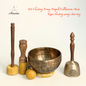 [Amrita] Bộ Chuông Xoay Nepal Fullmoon 18cm Kèm chuông xoay cầm tay - Bộ Chuông Xoay - CXNP103