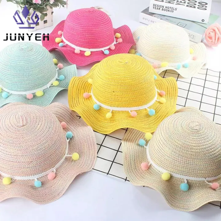 Children Sun Hat Summer Colorful Ball Panama Straw Hat Girls Floppy Wide  Brim Beach Cap For Kids 2-8 Years Lazada PH