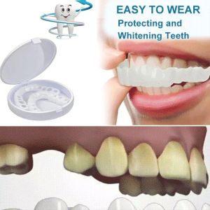 2Pcs/Set Teeth Denture Upper Snap on Smile Natural Flex Denture Cover Silicone Tooth Brace Cosmetic Teeth for Dental Cli