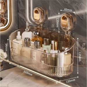 Wall Mounted Cosmetic Organizer Penyimpanan Tandas Suction Cup Rack Bathroom Storage Box For Toiletries Makeup