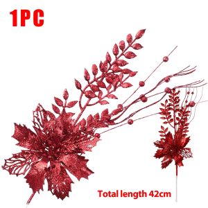 3ชิ้นดอกคริสต์มาสระยิบระยับใบเจดีย์ต้น Poinsettia สำหรับการตกแต่งคริสต์มาส DIY พวงดอกไม้พวงมาลัยต้นคริสต์มาส
