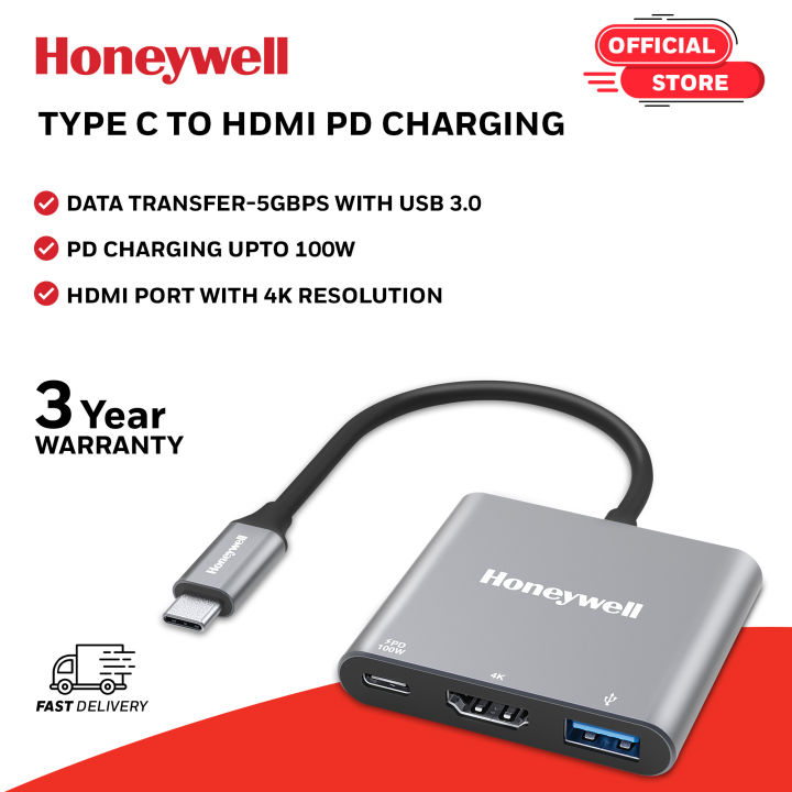 Honeywell High-Speed 3-in-1 Type C to HDMI Port with PD Charging Upto ...