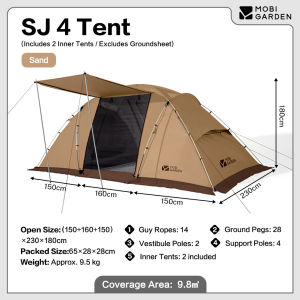 MOBI GARDEN Camping Family Tent Glamping Oxford Waterproof 4 Person Picnic Outdoor