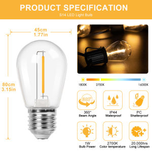 ZEEMIN  Christmas and Halloween gifts15Pack 2W S14 Replacement Plastic Light Bulbs Shatterproof Waterproof E27 Vintage Edison LED Bulb For Garden Patio String Light