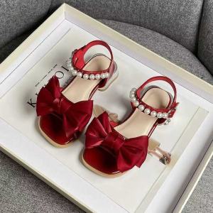 Kids Girls  Summer New Style Children Princess Bowknot  Girl Rhinestone High Heel Beach Sandals Shoes For Girl