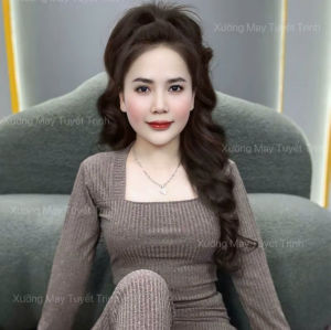 Set đồ bộ Cổ Vuông Tay Dài Quần Suông chất vải thun gân đũa lạnh co dãn dày dặn quần có túi