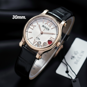 BOLUN   นาฬิกาข้อมือผู้หญิงสายหนัง ดีไซน์สวย หน้าปัดข้างในประดับด้วยเพชร หน้าปัด30มิล ตั้งเวลาให้พร้อมใช้งาน พร้อมส่ง