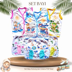 Setelan Baju Lengan Kutung Boboko&Celana Pop LuckyTime 0-3Bln-Set Pakaian Bayi Newborn-Aurora Store