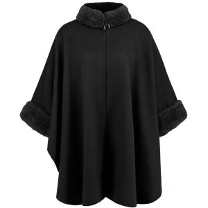 Womens Furry Trim Cardigan Cloak Shawl Wraps Winter Thick Warm Open Front Baggy Loose Ponchos Oversized Capes Outerwear