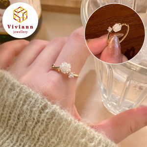 Viviann Original Design 925 Sterling Silver Elegant Retro Rose Zircon Ring Summer Fashion Open Ring Tiny Delicate Micro Pave Zircon Rings For Women Crystal Daily Dating Womens Stackable Ring Jewelry