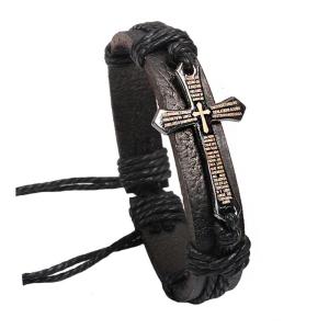 Classical Religious Bracelet Cultured Leather with Crosses for Daily Wear or Gift for Spiritual Comfort Religious Gift