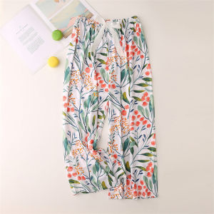 Korean Version Ladies Fashion Printed Loose Wide-Leg Pants Casual Comfortable Home Wear Fresh Cute Trousers Student Loose Pants Sister Outfit