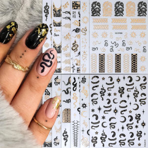 ZEEMIN 12Pcs Luminous Snake Moon Star Nail Sticker 3D Y2k Halloween Lighted Serpent Nail Decals Self-Adhesive Cool Manicure Decoration*
