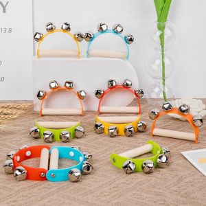 Handbell Hand Bells with 5pcs Jingle Bells Wood Handle Musical Instrument Toy