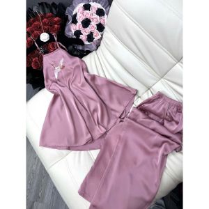 Bộ dài Yếm Nữ Lụa Latin Hạc Thêu quần dài 95cm có túi - Freesize 40-60kg