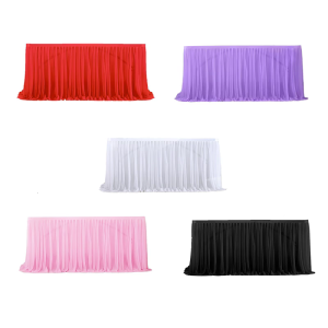 Elegant Pearls Tulle Wedding Table Skirt Multiple Color And Size Polyester Desk Drape For Banquets Party Decoration