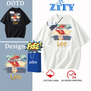 ส่งจากไทย ZITY ผ้าฝ้าย  LEE  เสื้อยืดแขนสั้นพิมพ์ลาย ความรู้สึกของการออกแบบ แนวโน้ม เสื้อยืด oversize PODL137