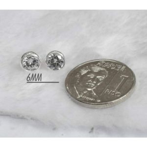 Stud stone earrings silver 6mm bling bling round bilog 92.5 italy silver jewelry(TUNAY NA SILVER)