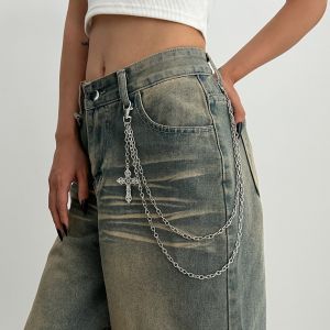 GENENIC Đa lớp Dây chuyền quần đính sao Ngọc trai Hợp kim kẽm Dây xích quần jean Goth Gothic Dây xích thắt lưng phong cách Punk Nữ