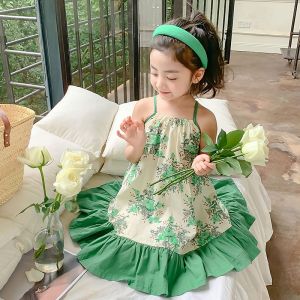 Kammy ชุดเดรสเด็กผญ กระโปรงลายดอกสีเขียว ชุดเดรสเด็กหญิง ชุดเจ้าหญิง ชุดเด็กหญิง กระโปรงเด็กหญิง