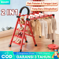 REAIM 2 IN 1 Tangga Tangga Lipat 3-6 Step Tangga lipat Multifungsi Alumunium Jemuran Baju. 