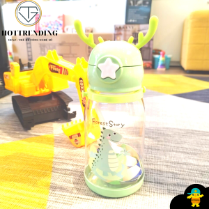 Bình Nước Sừng Hươu 600ml Chống Sặc Kèm sticker Dây Đeo Cho Bé An Toàn Trùm Sỉ Gia Thành