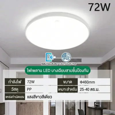 โคมไฟเพดาน LED กันแมลง กันฝุ่น โคมซาลาเปา 18W-72W แสงขาว Daylight 6500K หน้าไฟใหญ่ สว่างเต็มวัตต์ ถนอมสายตา ไฟติดเพดานห้องนอน ห้องนั่งเล่น ดีไซน์สวย ทันสมัย