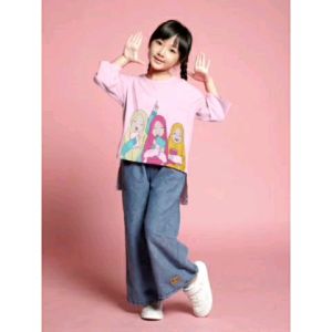 Little pineapple setelan kaos celana jeans Aracelia Viral anak 4-9Y