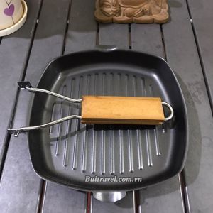 Chảo chống dính đa năng tay cầm gấp gọn bằng gỗ tiện lợi 24cm (bản đế dày)