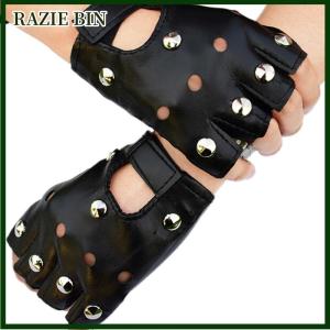 RAZIE BIN หนังถักถุงมือสั้นสีดำ s สตั๊ดครึ่งนิ้วถุงมือแฟชั่น